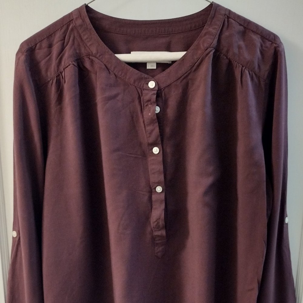 Dark Burgundy Long Sleeve Women's Blouse - Size L